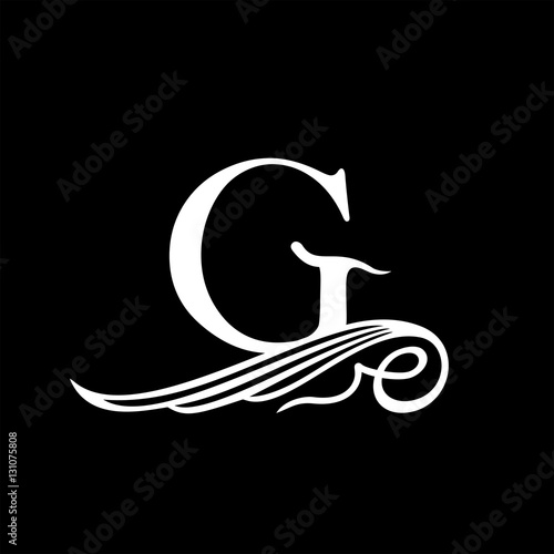 Capital Letter G for Monograms, Emblems and Logos. Beautiful Filigree Font. Is at Conceptual wing or waves.