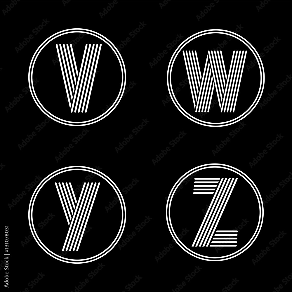 Capital letters V, W, Y, Z . From white stripe in a black circle.  Overlapping with shadows. Logo, monogram, emblem trendy design. Stock  Vector | Adobe Stock