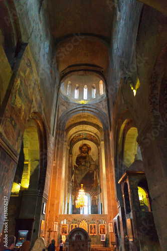 Mtskheta, Georgia - October 4, 2016: Interior of Svetitskhoveli Orthodox Cathedral