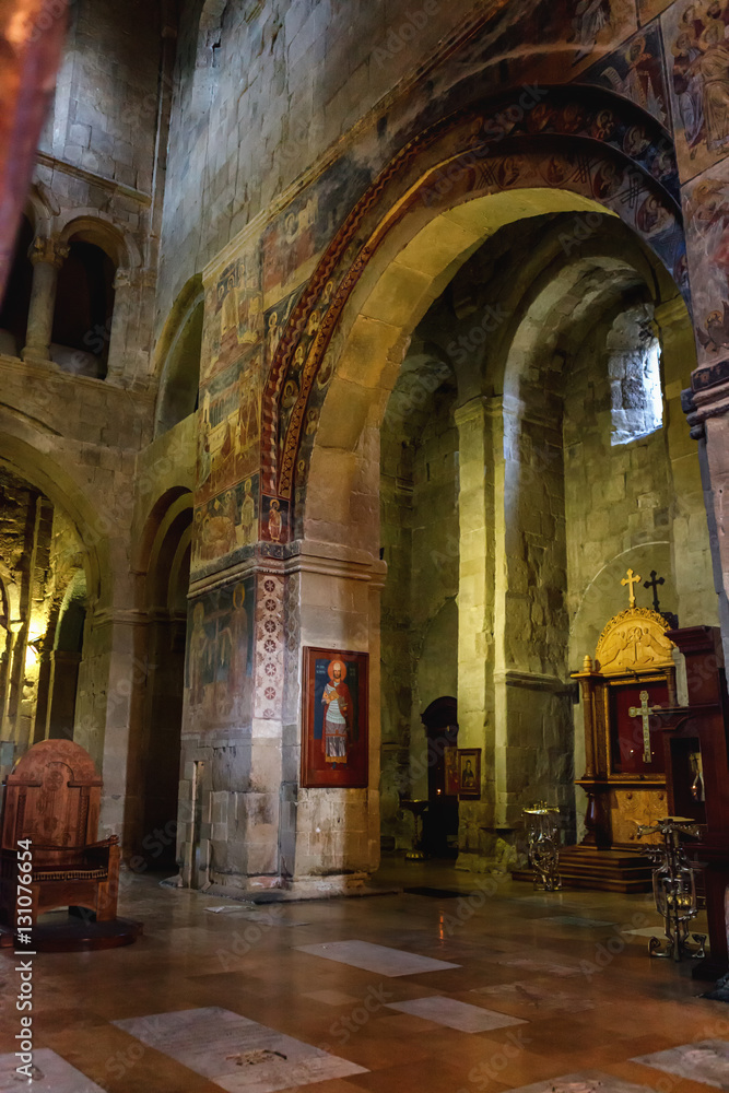 Mtskheta, Georgia - October 4, 2016: Interior of Svetitskhoveli Orthodox Cathedral