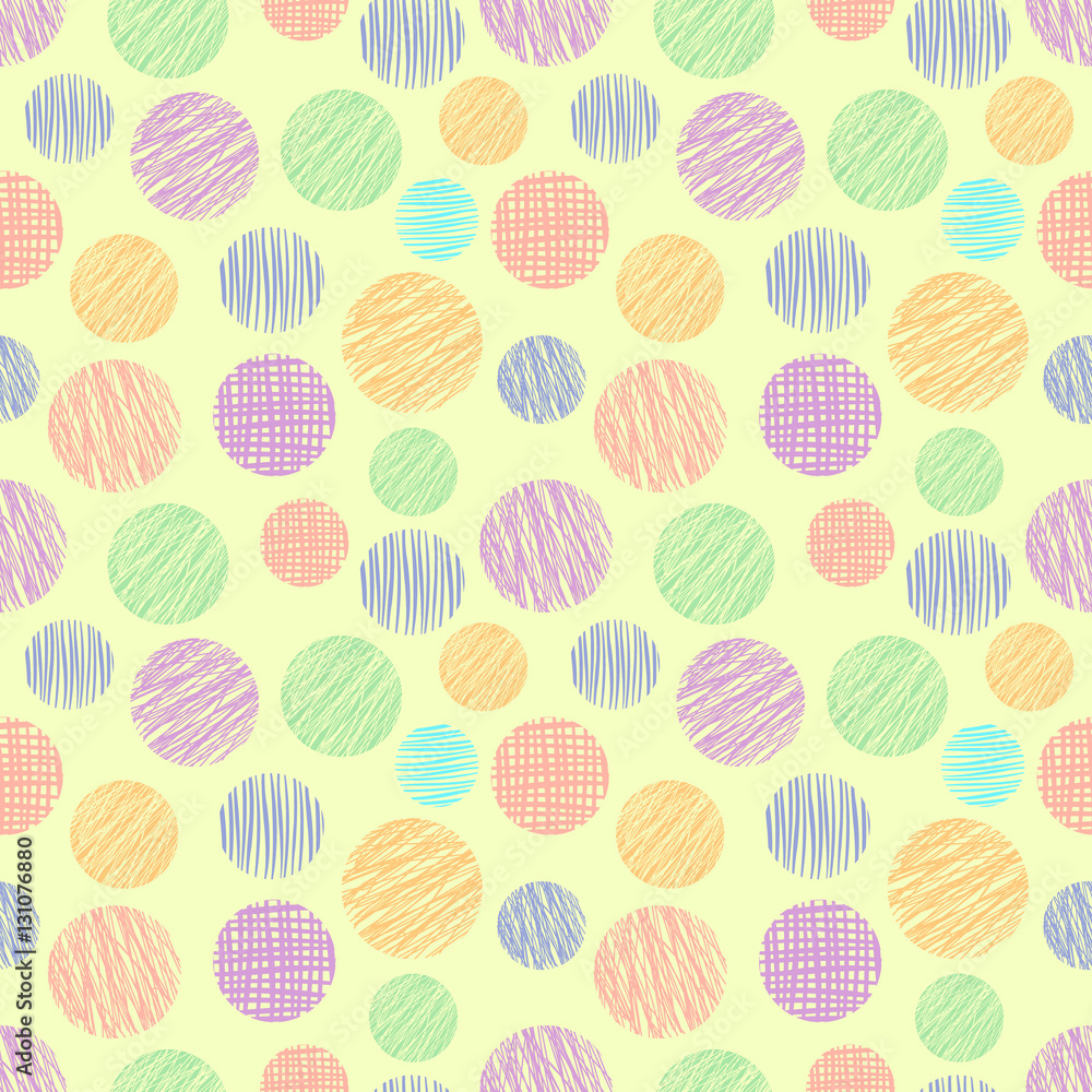 Seamless vector  geometrical pattern with circle Yellow pastel  endless background with  hand drawn textured geometric figures Graphic  illustration Template for wrapping, web backgrounds, wallpaper