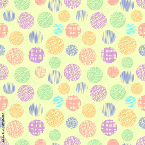 Seamless vector geometrical pattern with circle Yellow pastel endless background with hand drawn textured geometric figures Graphic illustration Template for wrapping, web backgrounds, wallpaper