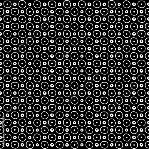 Seamless vector pattern. Black and white geometrical background with hand drawn little decorative elements.Simple design. Graphic vector illustration. Template for wrapping, background wallpaper cover