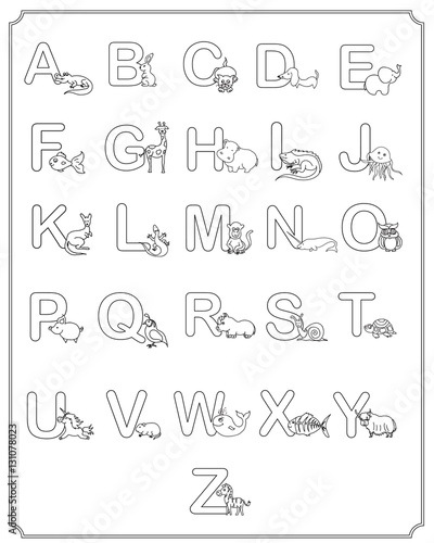 Alphabet baby animals ABC children coloring page