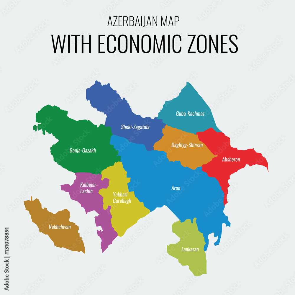 Azerbaijan vector map with economic zones. Each region separately grouped.