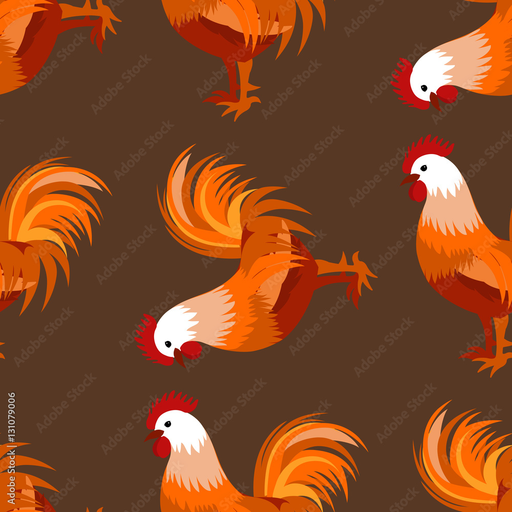 Seamless pattern with cock. Vector illustration