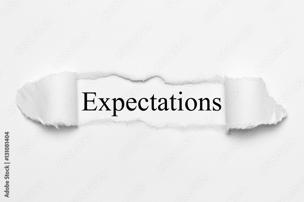 Obraz premium Expectations on white torn paper