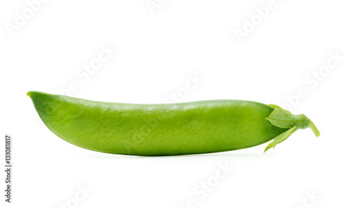 Pod of green peas isolated on the white background