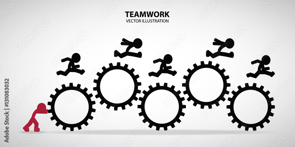 Business Teamwork Push-Conceptual Illustration of group of businessmen on top of cogs. Business Teamwork Push-Conceptual Illustration of group of businessmen on top of cogs.