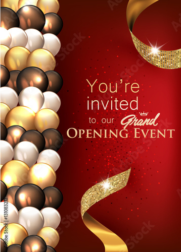 Grand opening background with gold ribbon and air balloons
