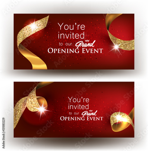 Grand opening banners with gold ribbons