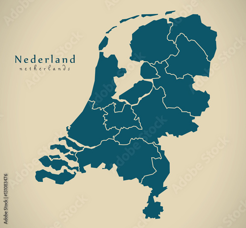 Billede på lærred Modern Map - Netherlands with provinces NL illustration