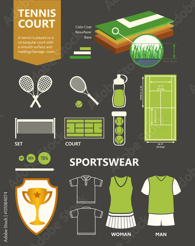 Tennis. Vector logo of icons. Sports objects. Simple elements and symbols for your design on black background. photo