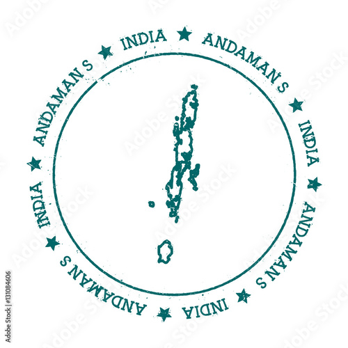 Andaman Islands vector map. Distressed travel stamp with text wrapped around a circle and stars. Island sticker vector illustration.