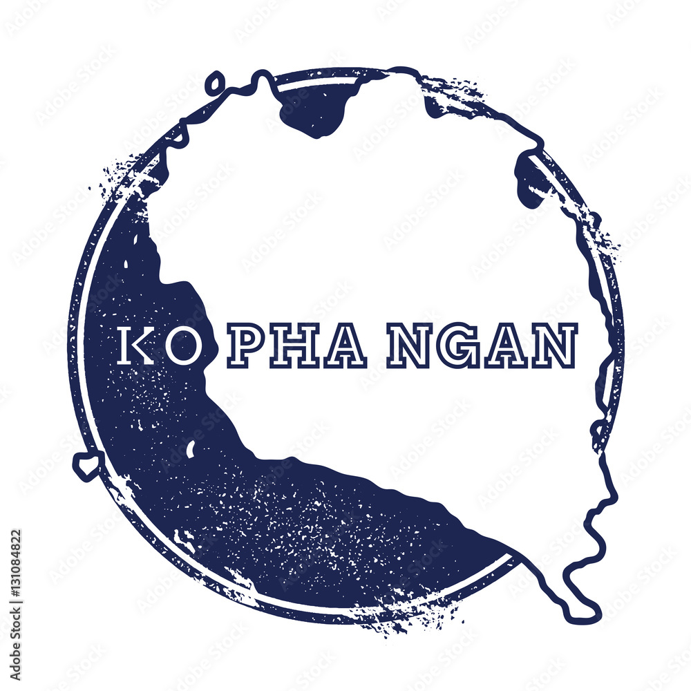 Ko Pha Ngan vector map. Grunge rubber stamp with the name and map of ...
