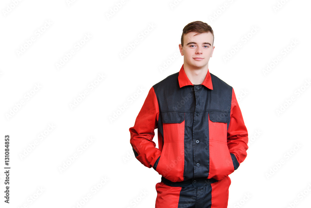 Portrait smiling attractive young man in work form.