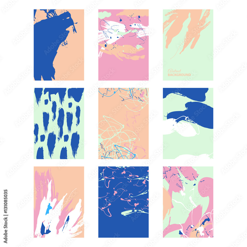 Set of multicolor abstract pattern with creative texture. Vector illustration: paint strokes, spray. Hand drawn background.