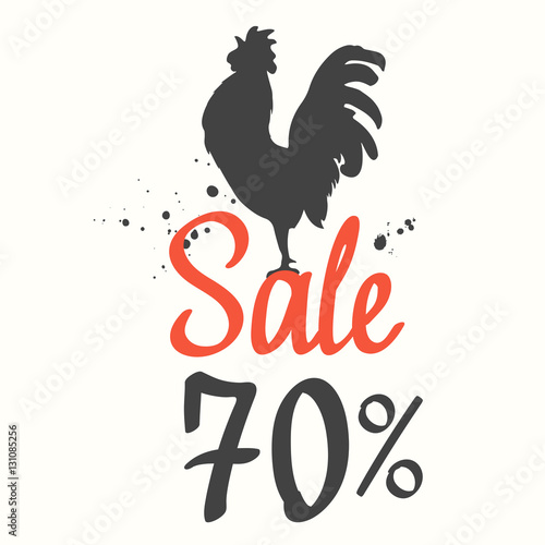 Silhouette of the cock on white background. Sketch style. Vector illustration with roosters 2017. Brush drawings. Chinese New Year. Winter sale.