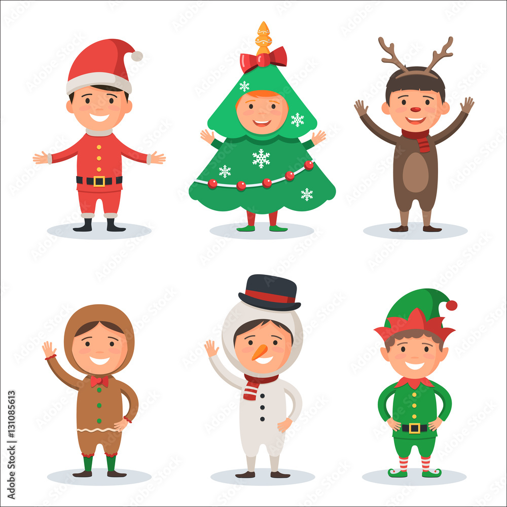 Kids in Christmas holiday costumes