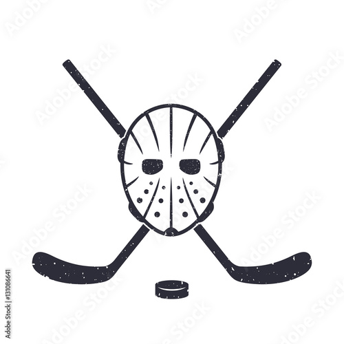 Hockey mask and crossed sticks on white, grunge can be easily removed