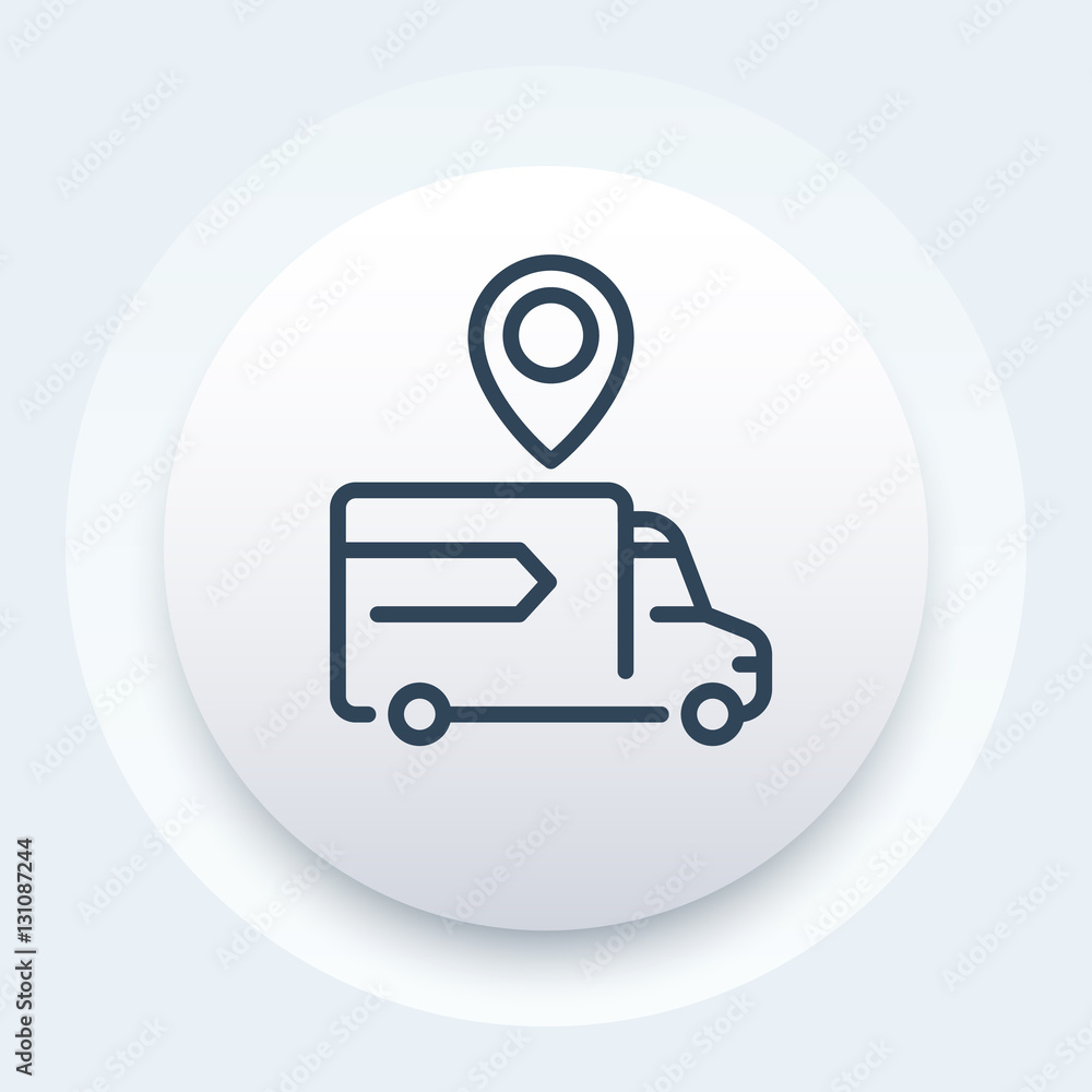 Logistics icon in linear style, delivery, van, transportation Logistics icon in linear style, delivery, van, transportation