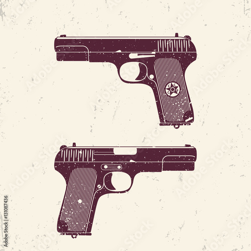 Old soviet pistol, world war 2 handgun with grunge texture