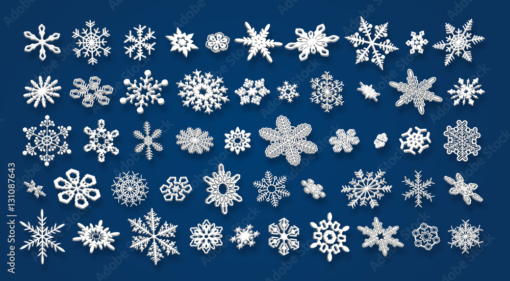 Falling 3D snowflakes - different angle unique Falling 3D snowflakes - different angle unique