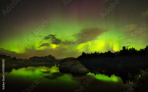 beautiful green and red aurora dancing