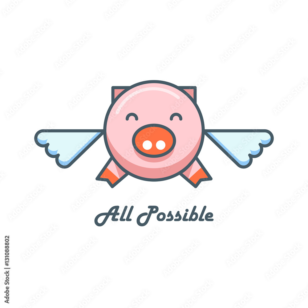 Line art flying pig logo. Vector illustration. All possible concept Line art flying pig logo. Vector illustration. All possible concept