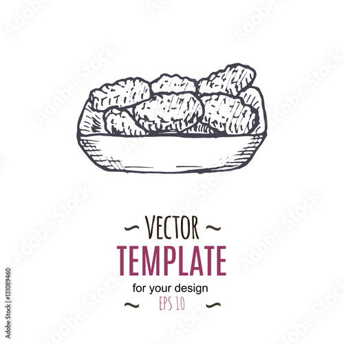 Vector vintage nuggets drawing. Hand drawn monochrome fast food illustration. photo