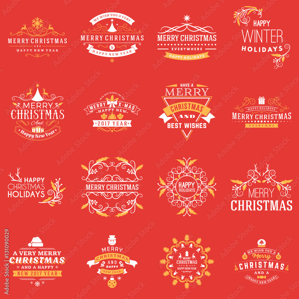 Christmas Decoration Vector Elements. Merry Christmas and Happy Holidays Wishes. Vector Set of Decoration Elements