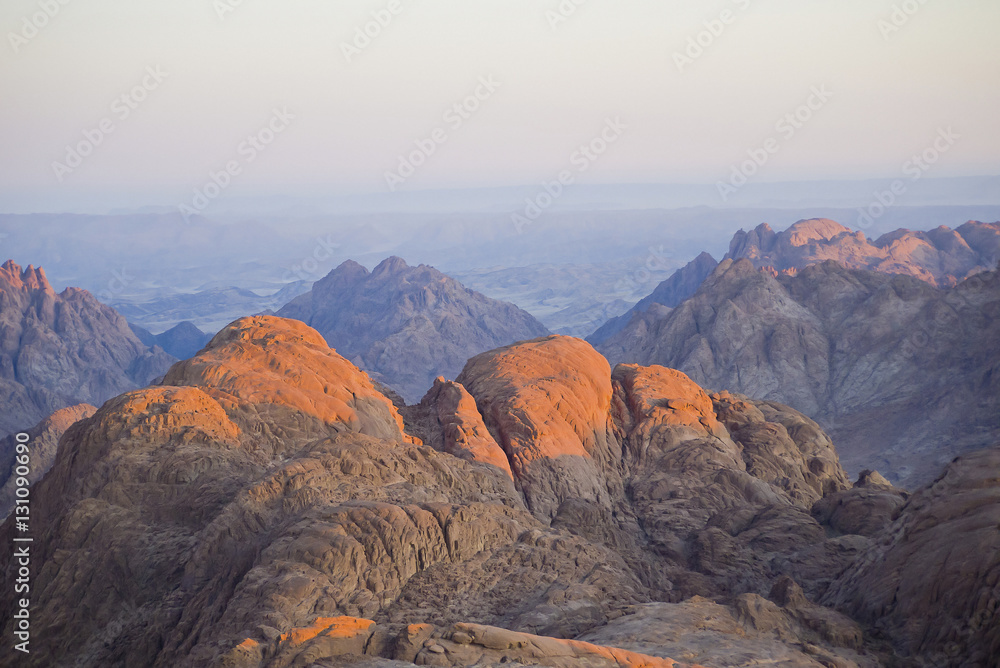 The red mountains of Egypt at sunrise