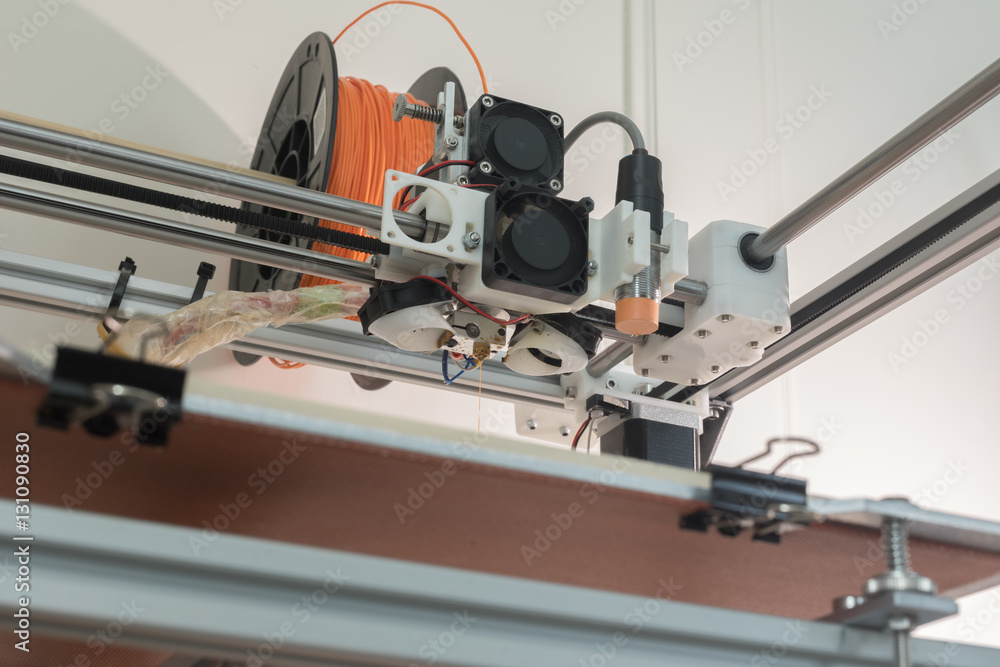 3d printer closeup with bed 3d printer closeup with bed