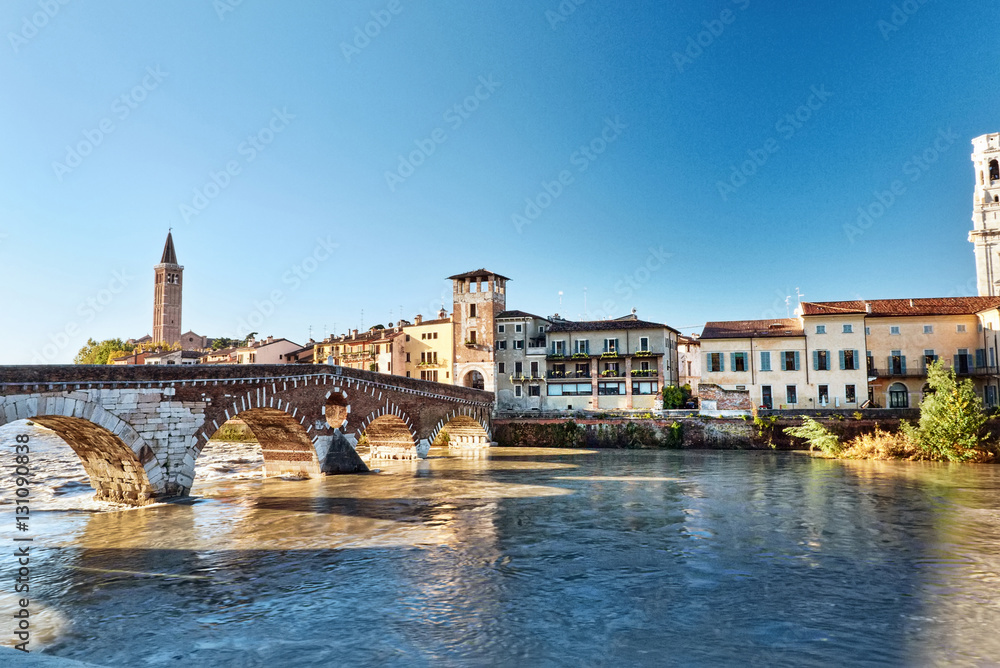 The bridge Ponte Pietra In Verona, Italy.