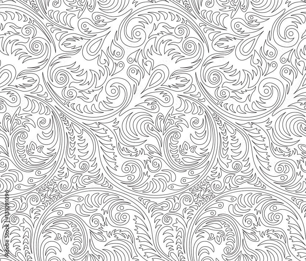 Seamless background pattern. Black and white openwork ornament. Can be used for wallpaper, textile, printing, for coloring anti stress therapy art pattern. Vector illustration. 