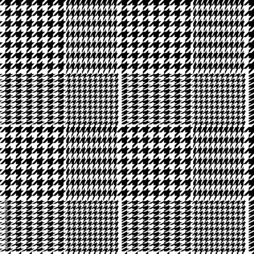 Houndstooth geometric plaid seamless pattern in black and white, vector photo