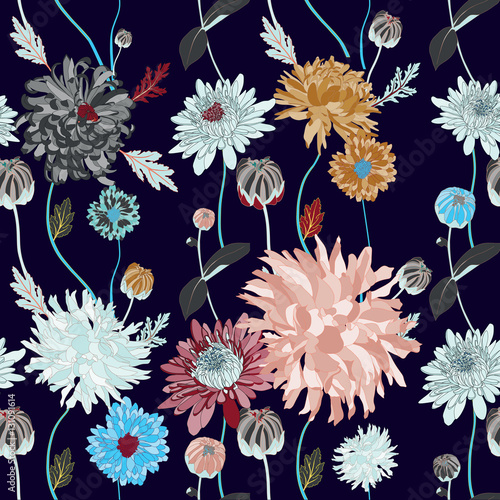 asian flower illustration seamless pattern