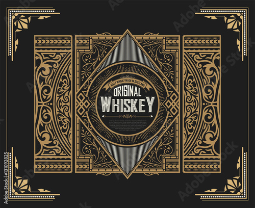 Whiskey label with old ornaments. Vector layered