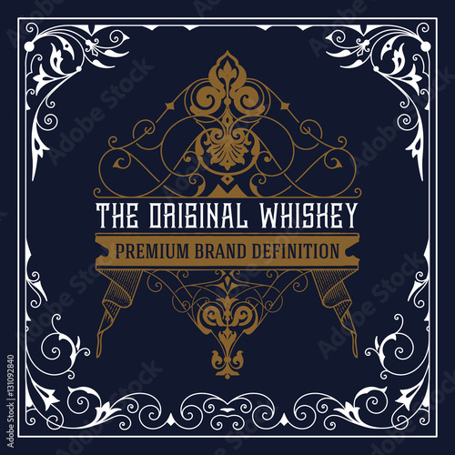 Whiskey label with old ornaments.