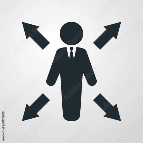 Icono plano hombre con flechas en fondo degradado