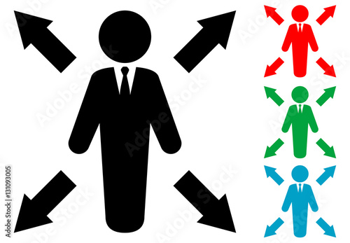 Icono plano hombre con flechas varios colores