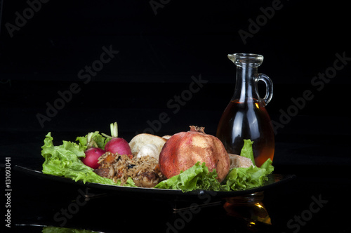 rice porridge with meat on a black isolation photo