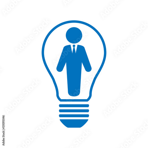 Icono plano hombre negocio en bombilla azul en fondo blanco