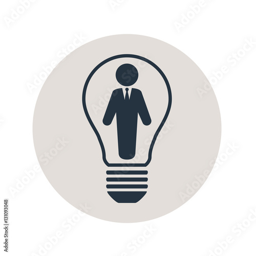 Icono plano hombre negocio en bombilla en circulo gris