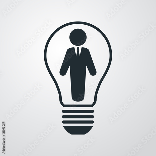 Icono plano hombre negocio en bombilla en fondo degradado