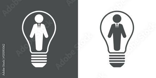 Icono plano hombre negocio en bombilla gris y blanco