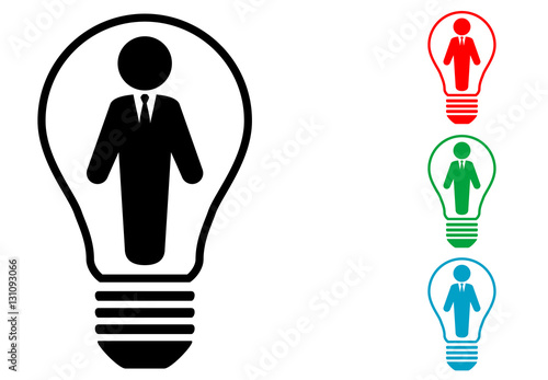 Icono plano hombre negocio en bombilla varios colores