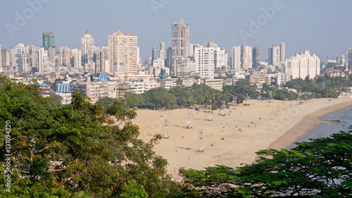 Chowpatty Beach in Mumbai where annual celebrations are held honouring the Hindu elephant god Ganesh. It is the city's largest festival involving people immersing idols of Ganesh in the Arabian Sea photo