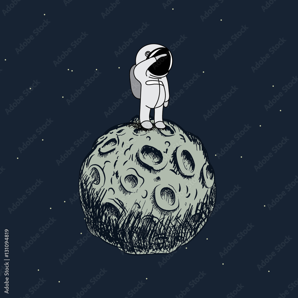 Obraz premium Cartoon astronaut standing on the moon