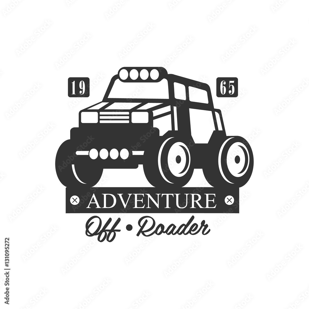 Adventure Off-Roader Extreme Club And Rental Black And White Promo Label Design Template Adventure Off-Roader Extreme Club And Rental Black And White Promo Label Design Template